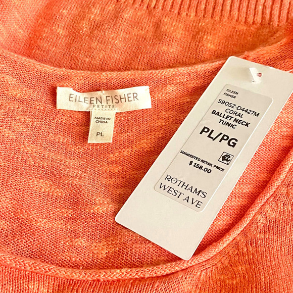 Eileen Fisher NWT Organic Linen & Cotton Boxy Silhouette Tunic Tee Petite Large - Picture 6 of 7